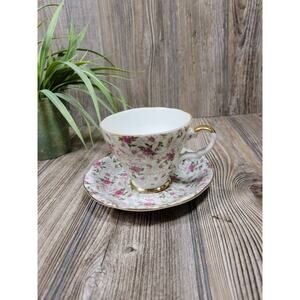 Vintage Lefton Teacup & Saucer, Dainty Rose Floral 2119